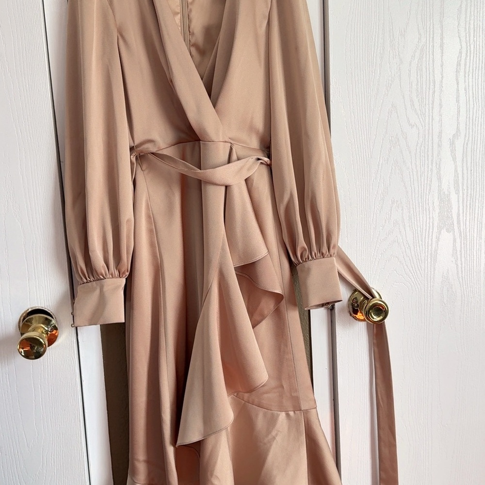 Elegant Alex Marie Dress – Size 2, Nude Color with Ruffle & Waist Tie
